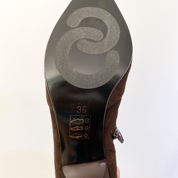 Italian Suede Brown Boots with Rhinestone Buckles Size 36 - Picture 4 of 6